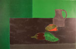 Nature morte noire et verte aux poivrons - Still Life in black and green with peppers