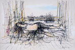 Femme nue allonge devant un port - Nude woman slept in front of a port Clickez pour zoomer