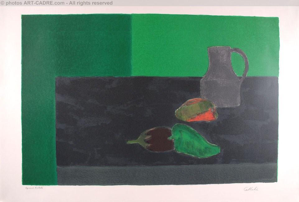 Nature morte noire et verte aux poivrons - Still Life in black and green with peppers Clickez pour zoomer